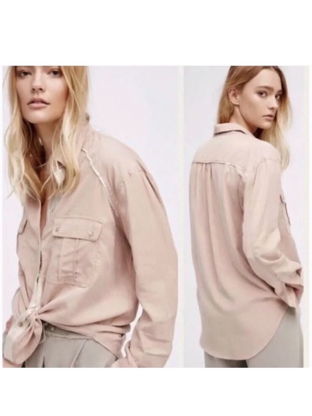 Free People Off Campus Button Down Shirt S Blush Tencel Metallic Trim